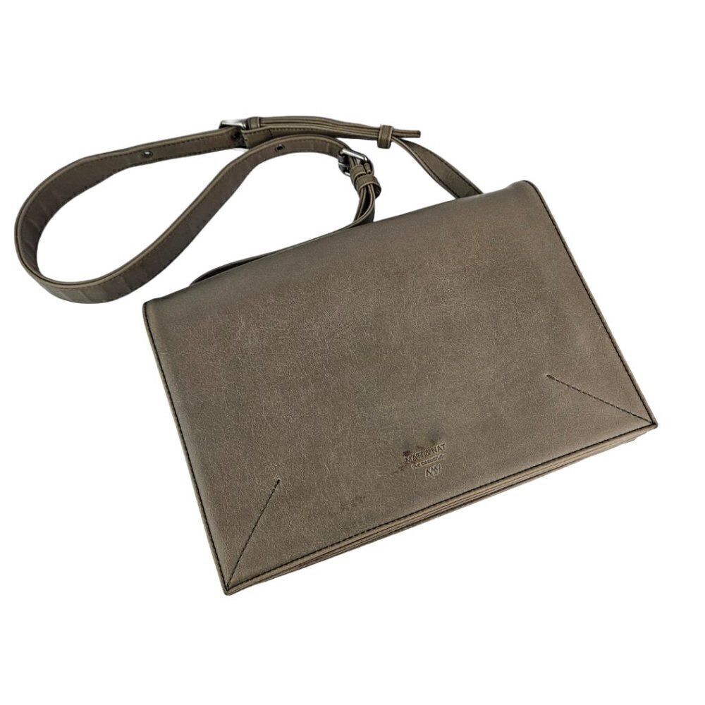 Matt & Nat Stone Gray Vegan Leather Slim Flap Top Shoulder/Crossbody Bag
